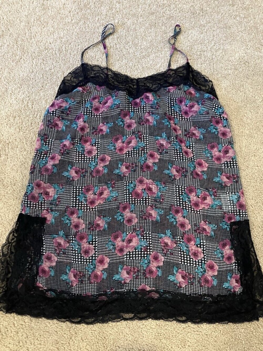 EUC Metaphor Sheer Camisole Lace Black White Pink Floral Small